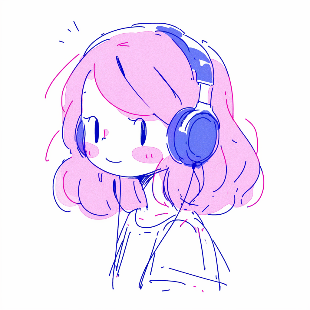 Cute illustration of a girl with headphones